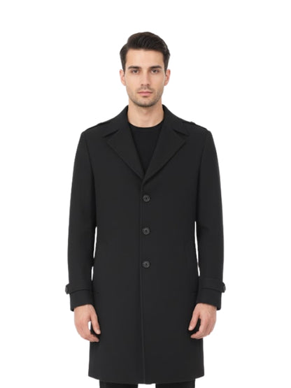 Men's Black Handmade Vintage Full-Length Wool Overcoat