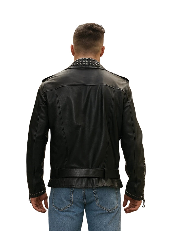 Men's Black Studded Biker Leather Jacket