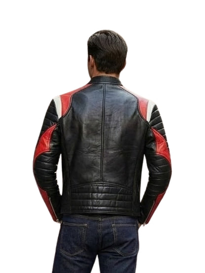 Men’s Black & Red Stripes Biker Leather Jacket