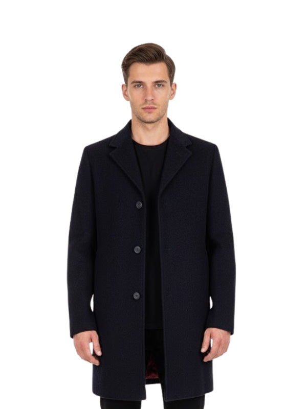 Men's Blue Handmade Long Sleeves Real Wool Trench Coat