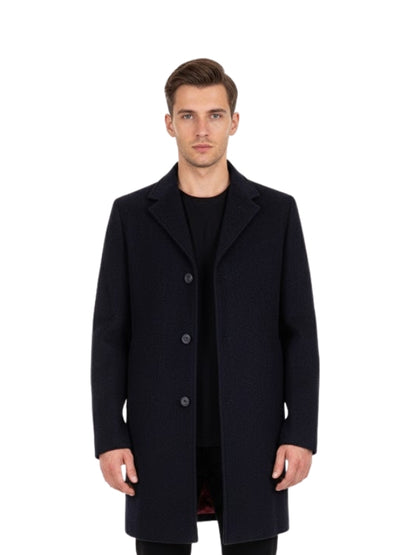 Men's Blue Handmade Long Sleeves Real Wool Trench Coat