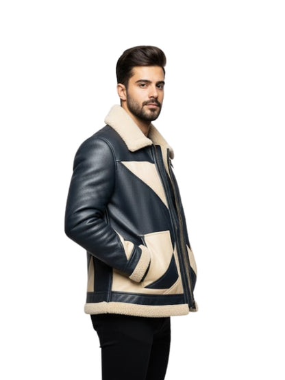 Men's Blue Two-Tone Bomber Aviator Jacket