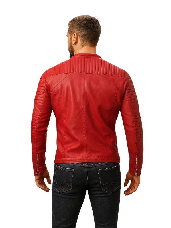 Men's Bravura Red Leather Biker Jacket