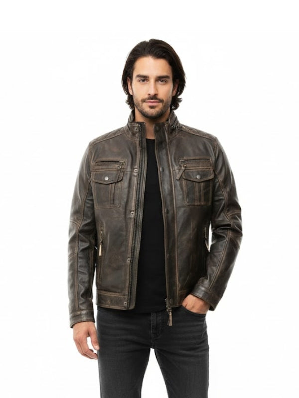 Men's Brown Distressed Leather Jacket