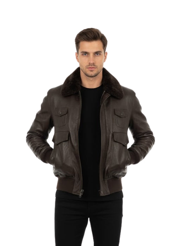 Men's Brown Premium Air Force A-2 Aviator Sheepskin Bomber Leather Jacket