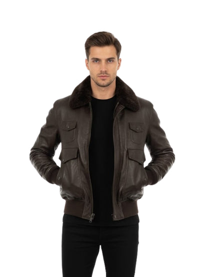 Men's Brown Premium Air Force A-2 Aviator Sheepskin Bomber Leather Jacket