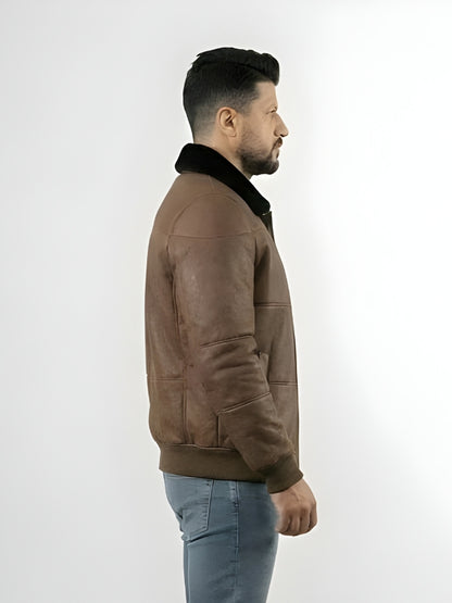 Men's Brown Sheepskin Leather Aviator Bomber Jacket
