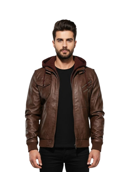 Men's Brown Winter Warm Biker Jacket