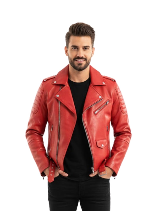 Men's Café Red Biker Jacket