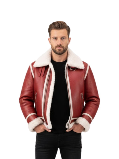 Men's Christmas Red Sheepskin Shearling Jacket