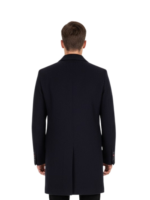 Men's Handmade Long Sleeves Slim Fitted Real Wool Blue Trench Coat