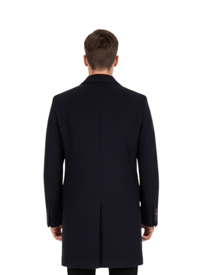 Men's Handmade Long Sleeves Slim Fitted Real Wool Blue Trench Coat