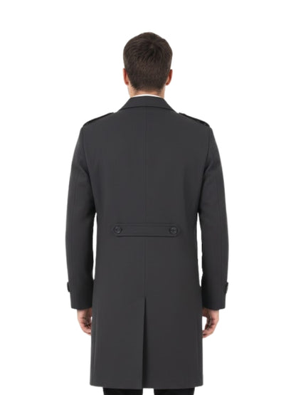 Men's Handmade Vintage Black Oversized Full-Length Wool Overcoat