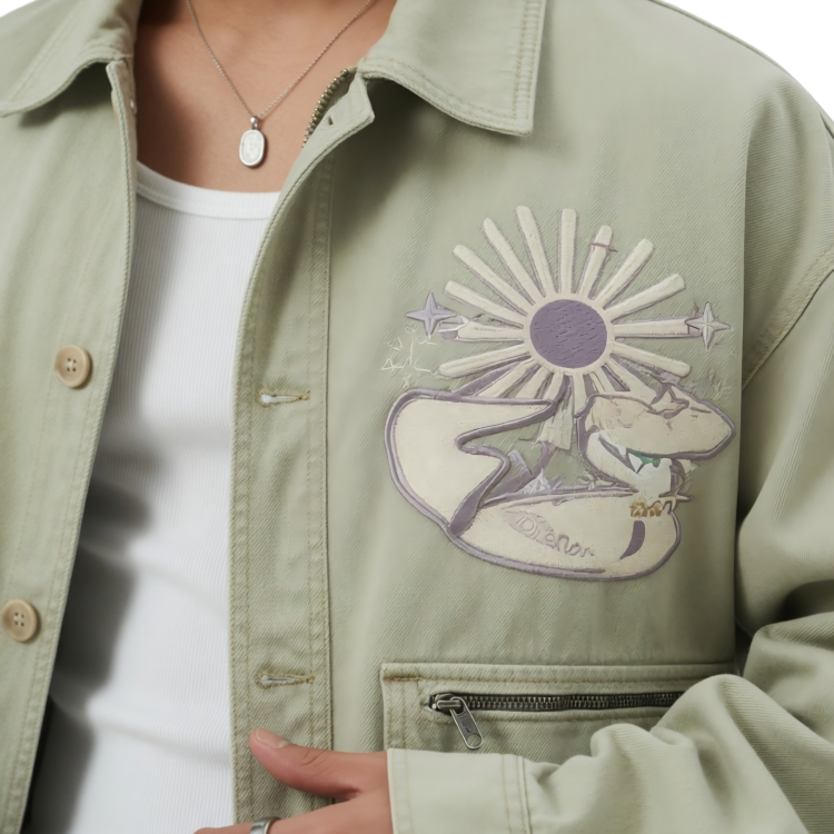 Men's Light Olive Cotton Jacket Front Close up