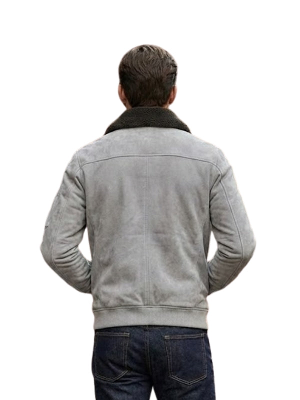 Men’s Mud White Bomber Suede Jacket