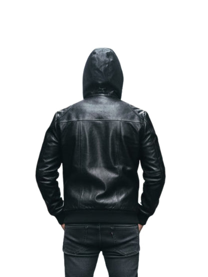 Men's Real Lambskin Slim Fit Black Moto Bomber Biker Leather Jacket