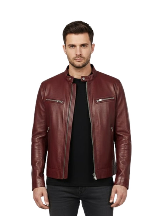 Men's Real Leather Red Motorcycle Biker Jacket