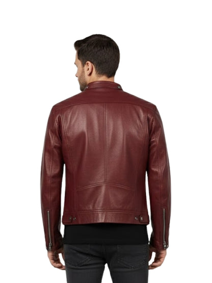 Men's Real Leather Red Motorcycle Biker Jacket