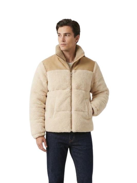 Men’s Sherpa Cream Puffer Style Leather Jacket