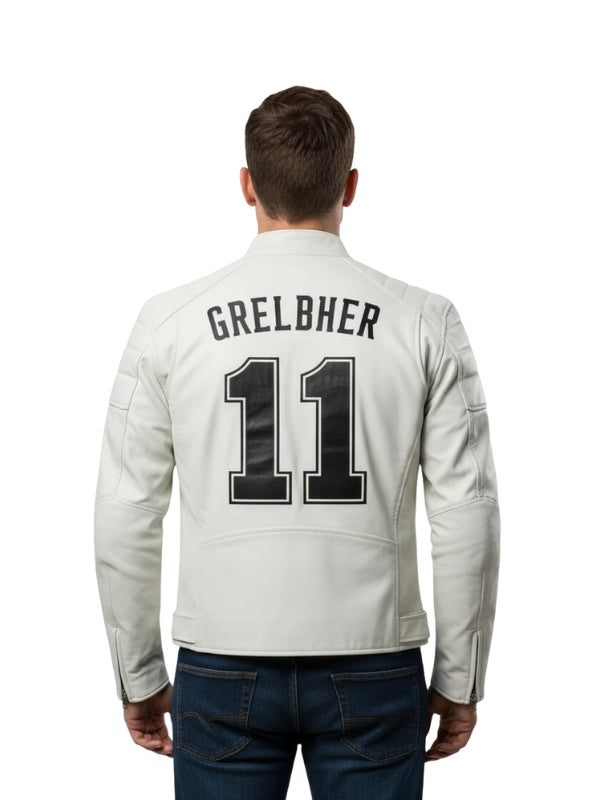 Men's White Leather Biker Jacket