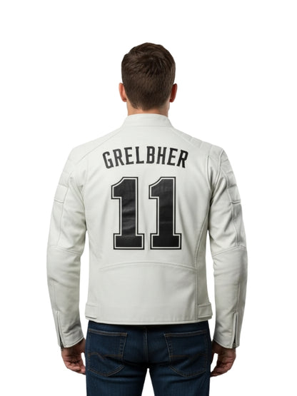 Men's White Leather Biker Jacket