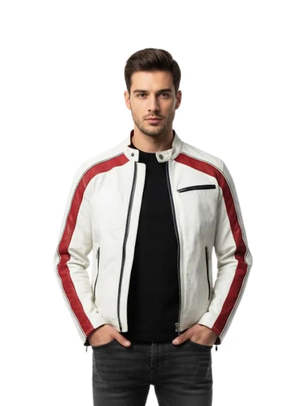 men’s white leather motorcycle jacket