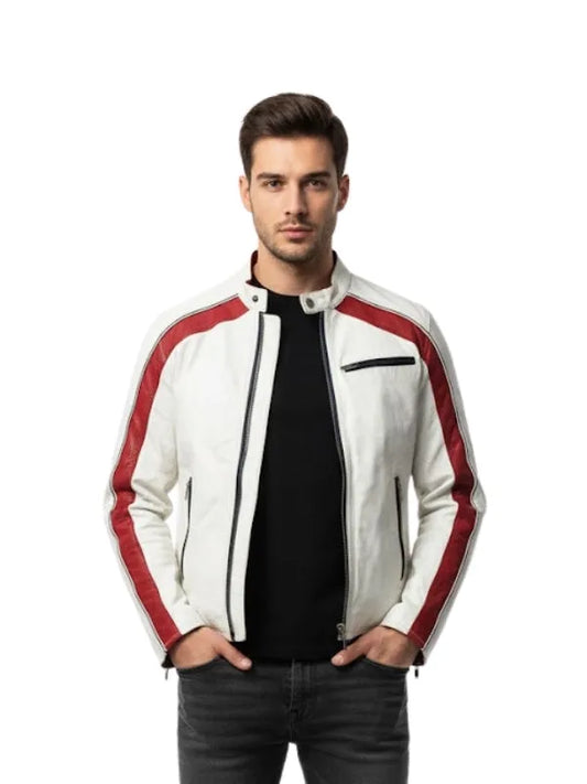 men’s white leather motorcycle jacket