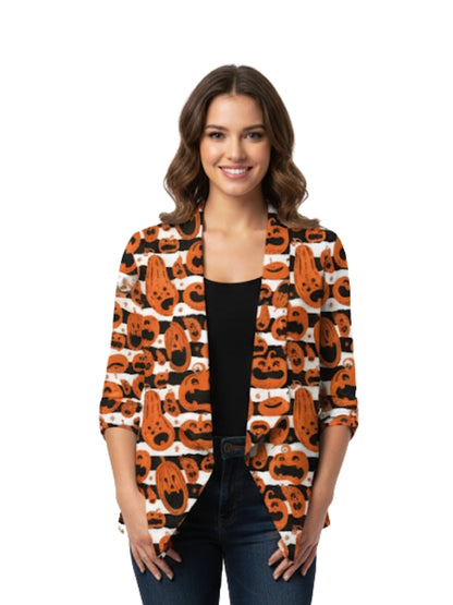 Halloween Pumpkin Blazer – Trendy Printed Holiday Jacket