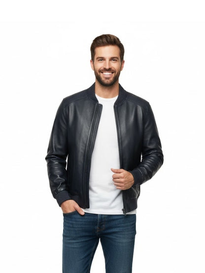 Mens 2436 Black Leather Bomber Jacket