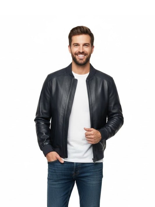 Mens 2436 Black Leather Bomber Jacket