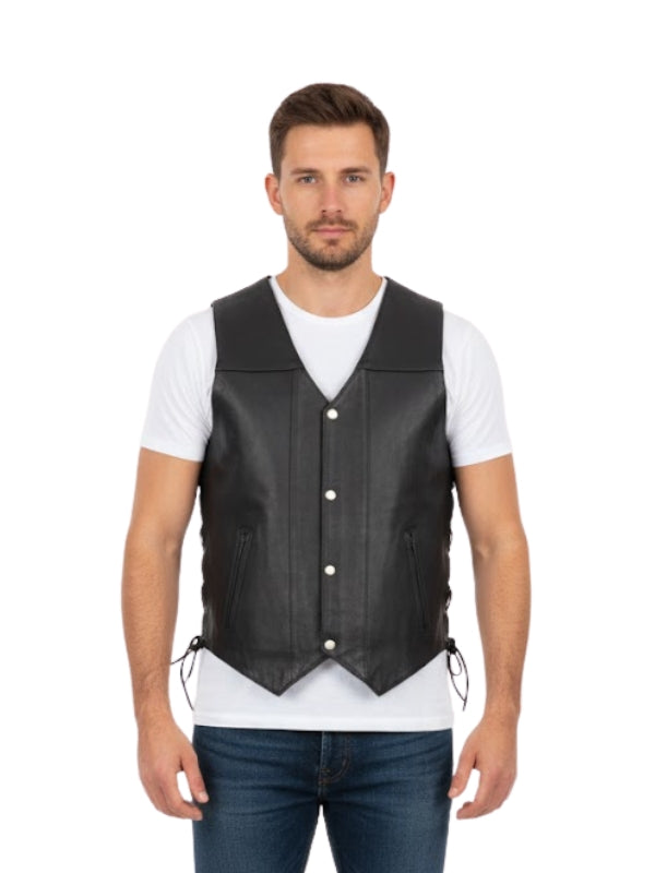 Mens Black Leather Vest