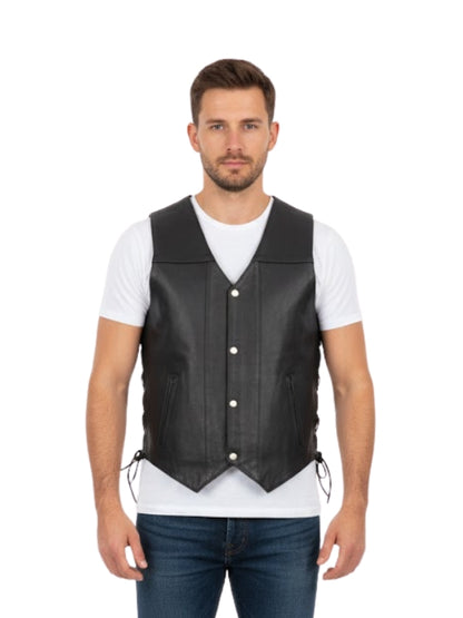 Mens Black Leather Vest