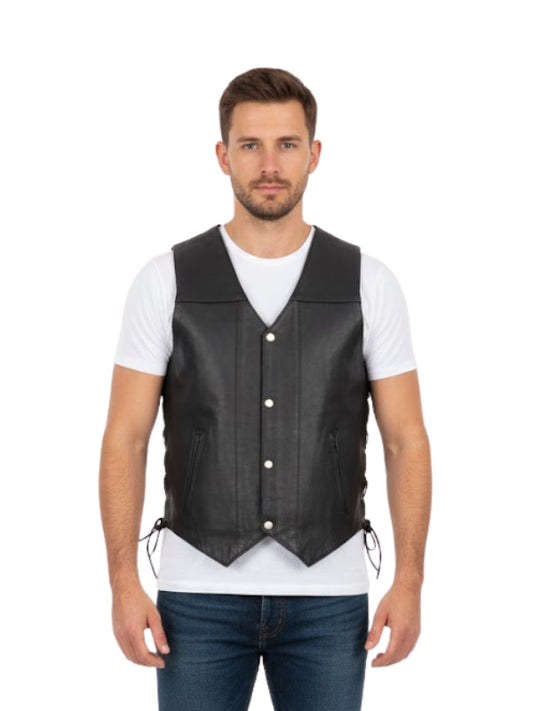 Mens Black Leather Vest