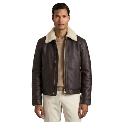Men's Shearling Collar Black Bomber Jacket