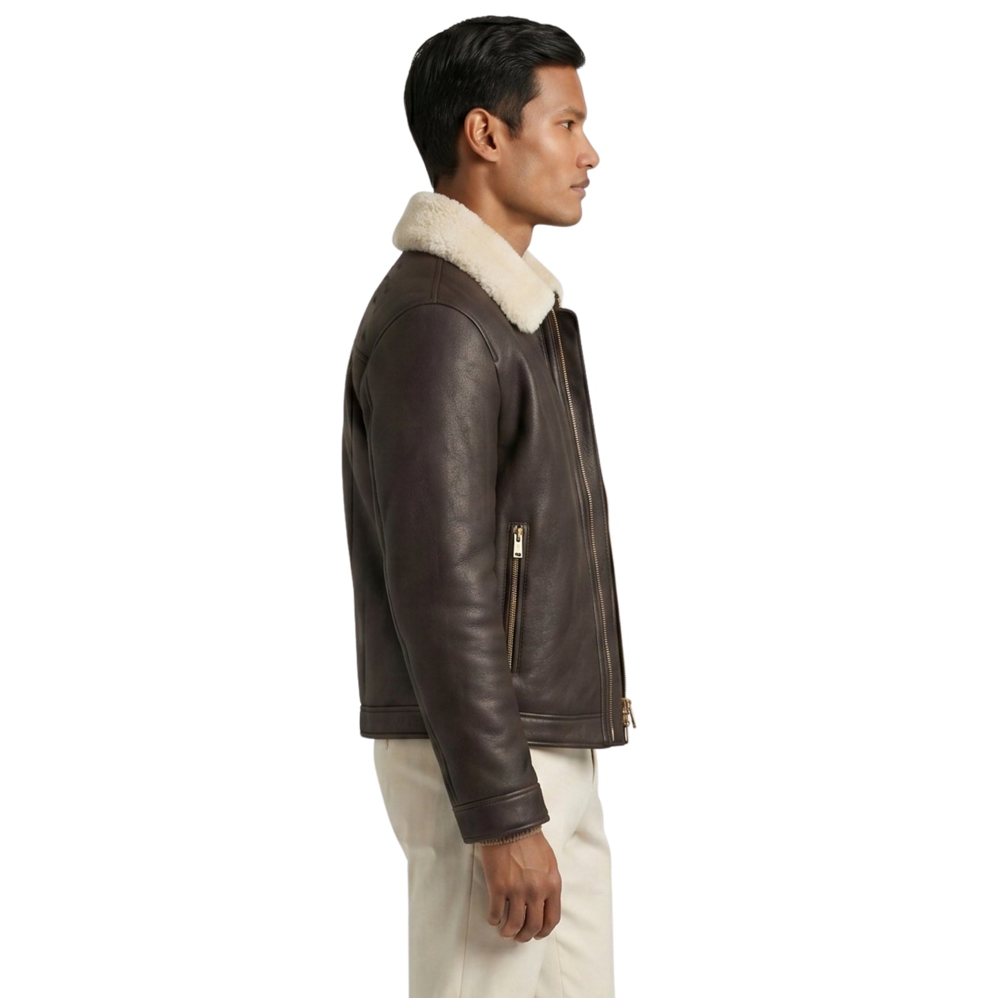 Men's Shearling Collar Black Bomber Jacket Buy Now