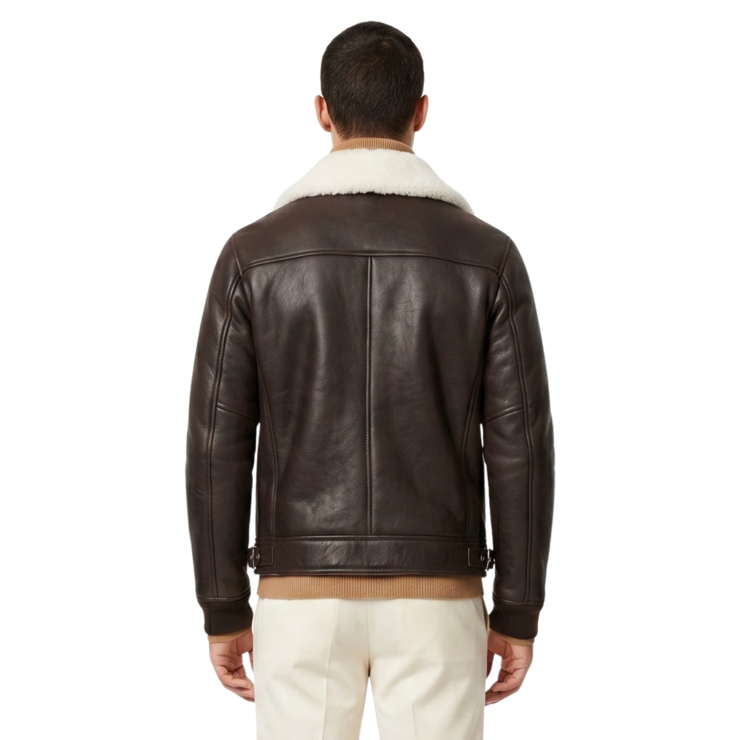 Men's Shearling Collar Black Bomber Jacket Get Now