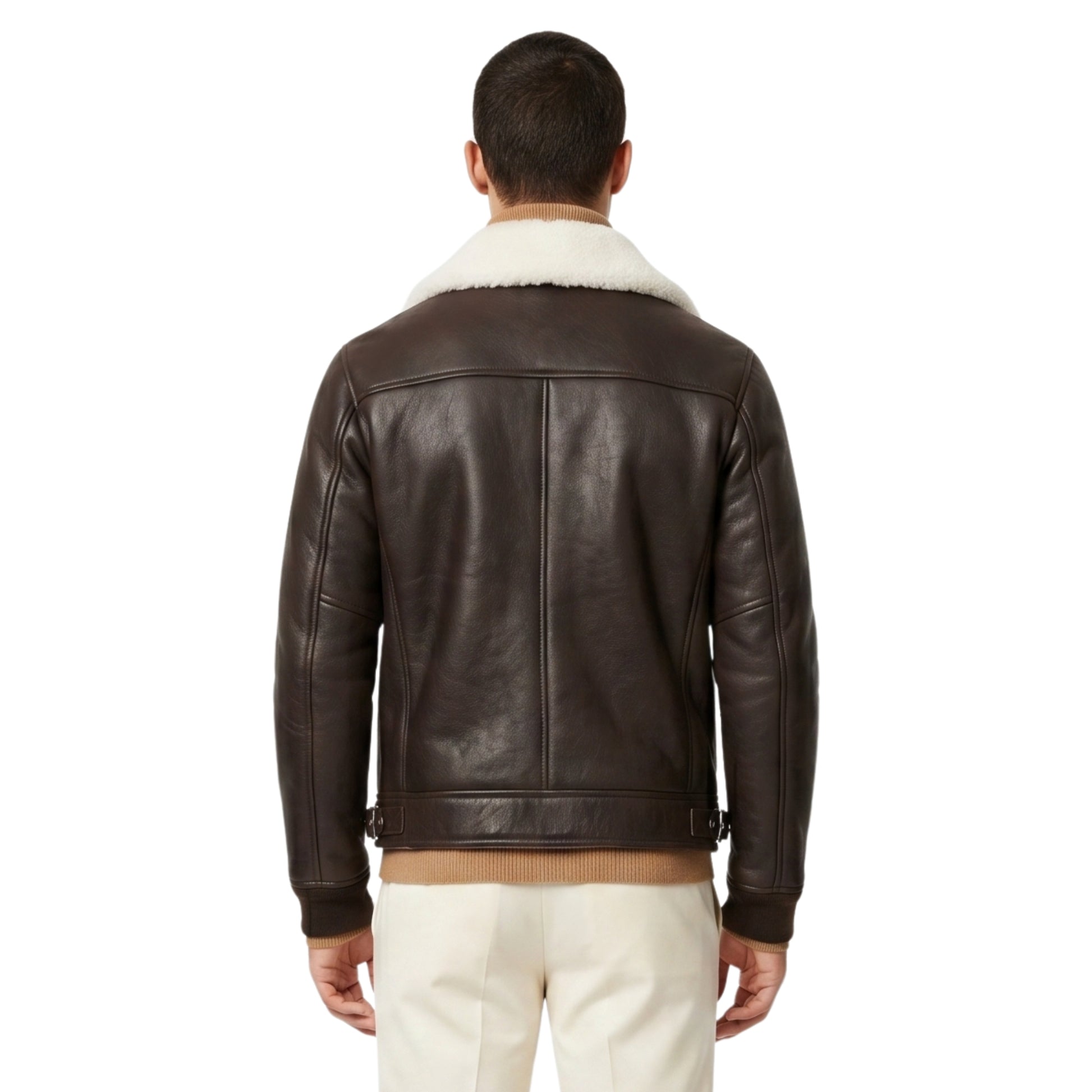 Men's Shearling Collar Black Bomber Jacket Get Now