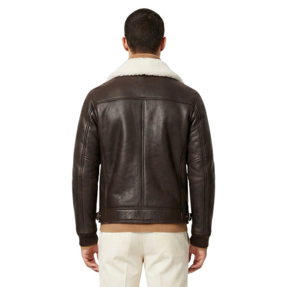 Men's Shearling Collar Black Bomber Jacket Get Now