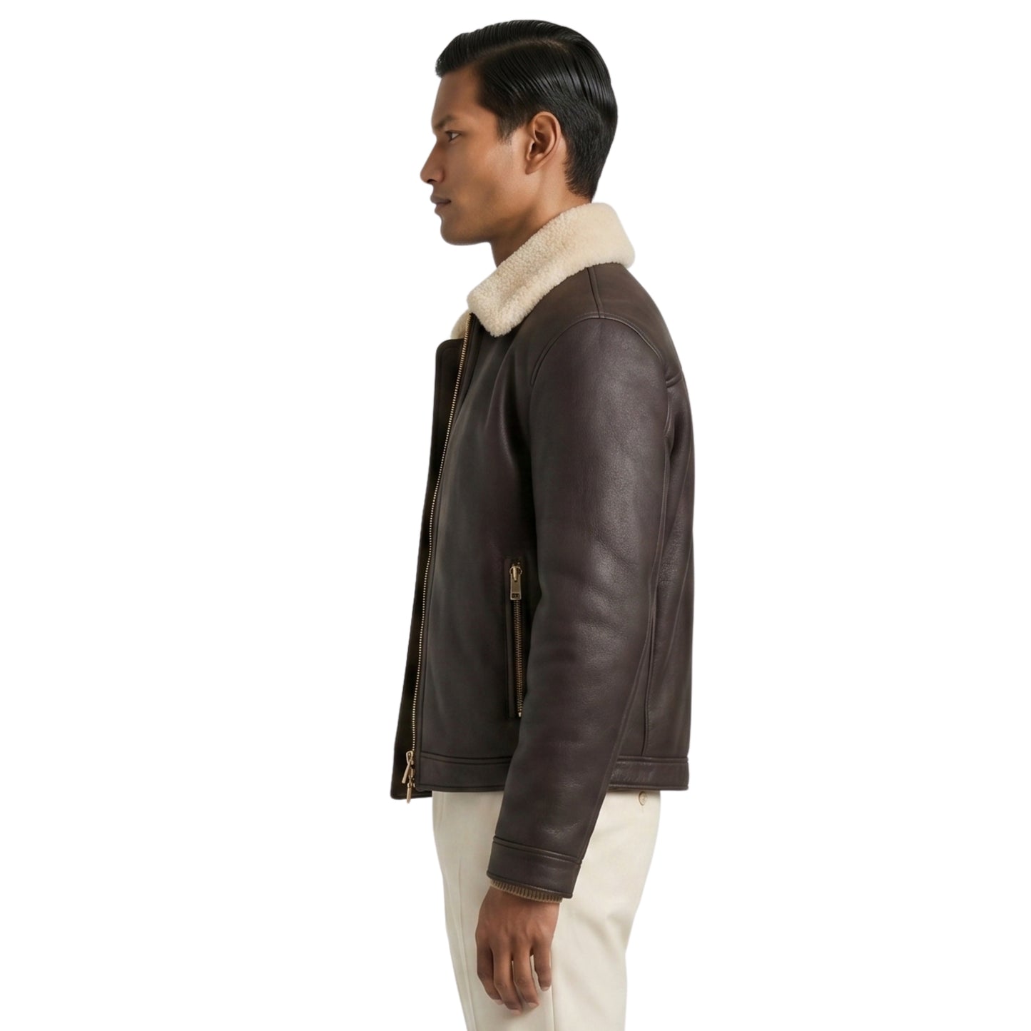 Men's Shearling Collar Black Bomber Jacket Shop Now