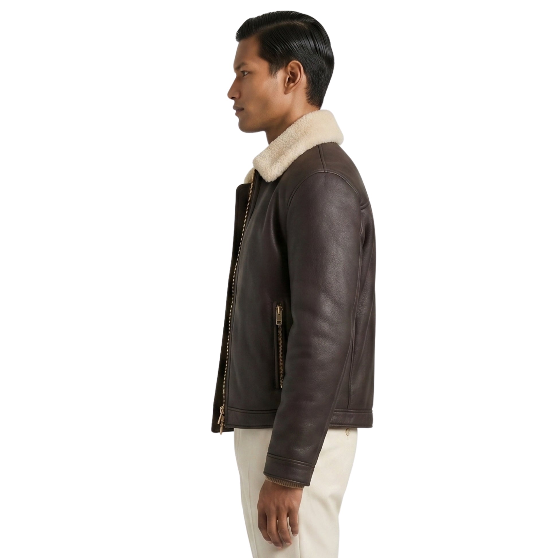Men's Shearling Collar Black Bomber Jacket Shop Now