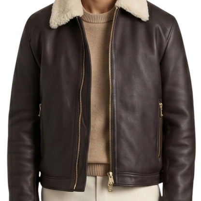 Men's Shearling Collar Black Bomber Jacket Shop Today