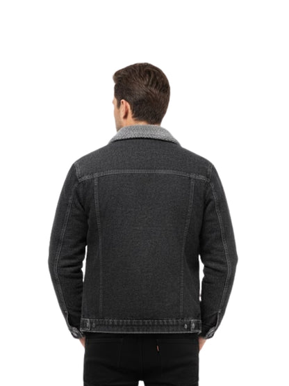 Mens Winter Warm Sherpa Fur Handmade Denim Jacket
