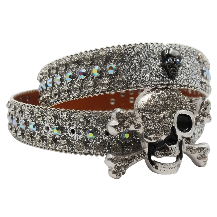 Metal Skull Buckle Silver Rhinestone Belt Sale