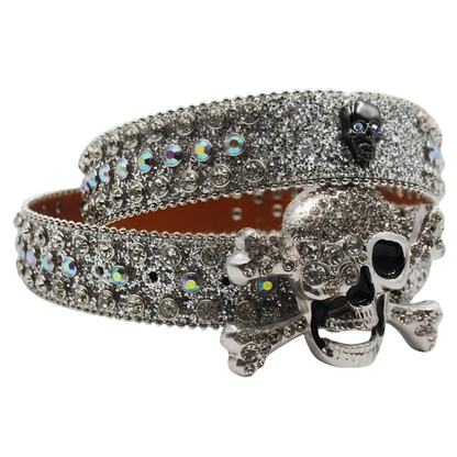 Metal Skull Buckle Silver Rhinestone Belt Sale