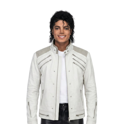 Michael Jackson Beat-IT White Leather Jacket