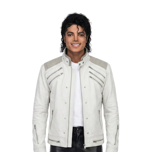 Michael Jackson Beat-IT White Leather Jacket