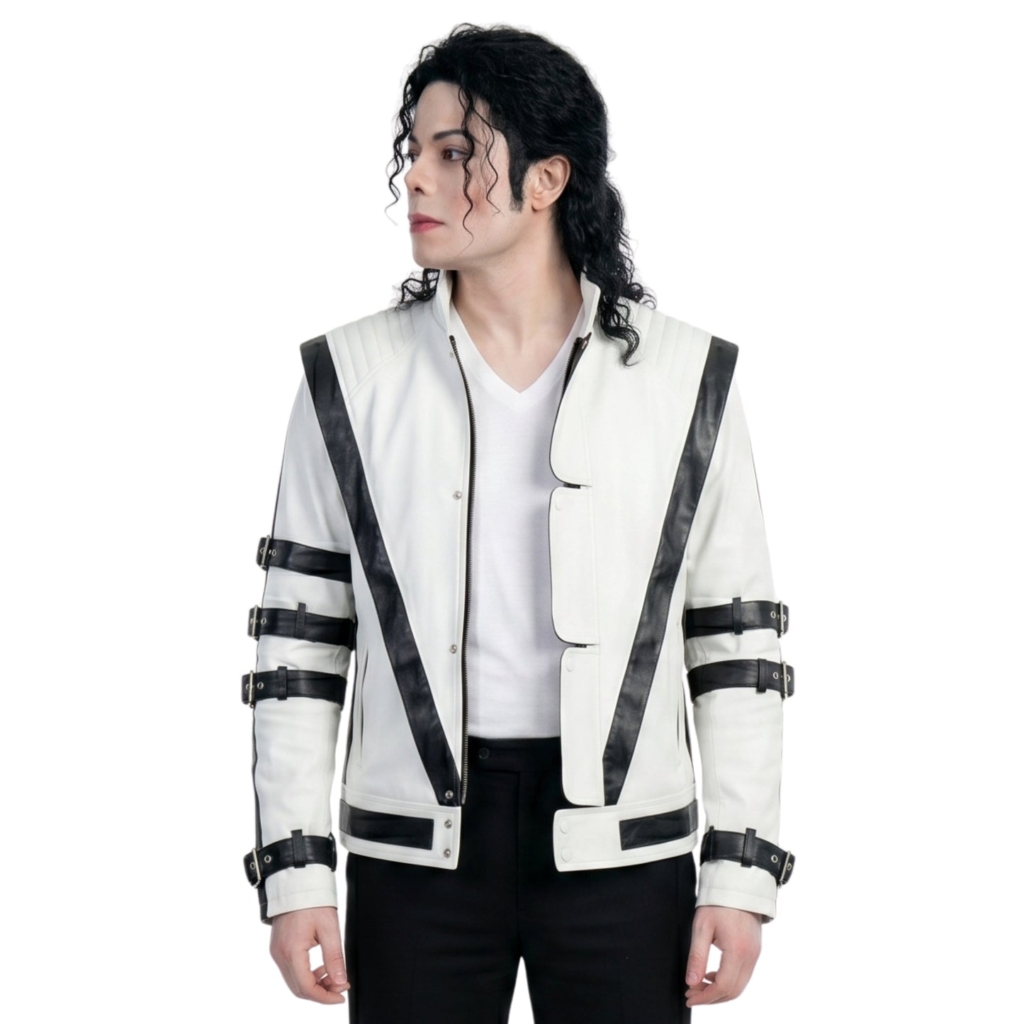 Michael Jackson Thriller White Leather Jacket