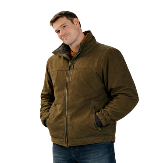 Man wearing a brown jacket on a white background
