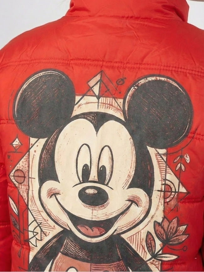Red jacket with a stylized Mickey Mouse design on a white background