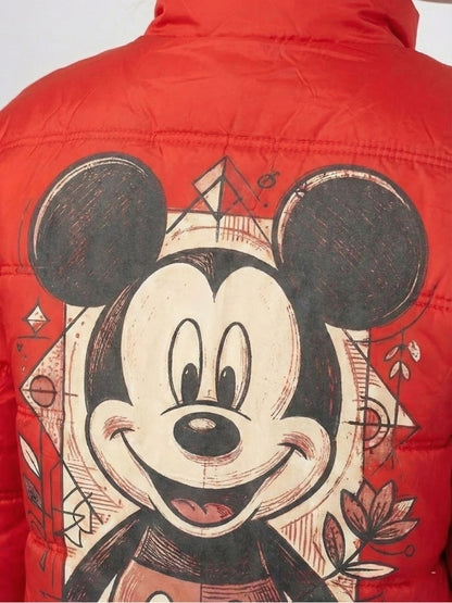 Red jacket with a stylized Mickey Mouse design on a white background